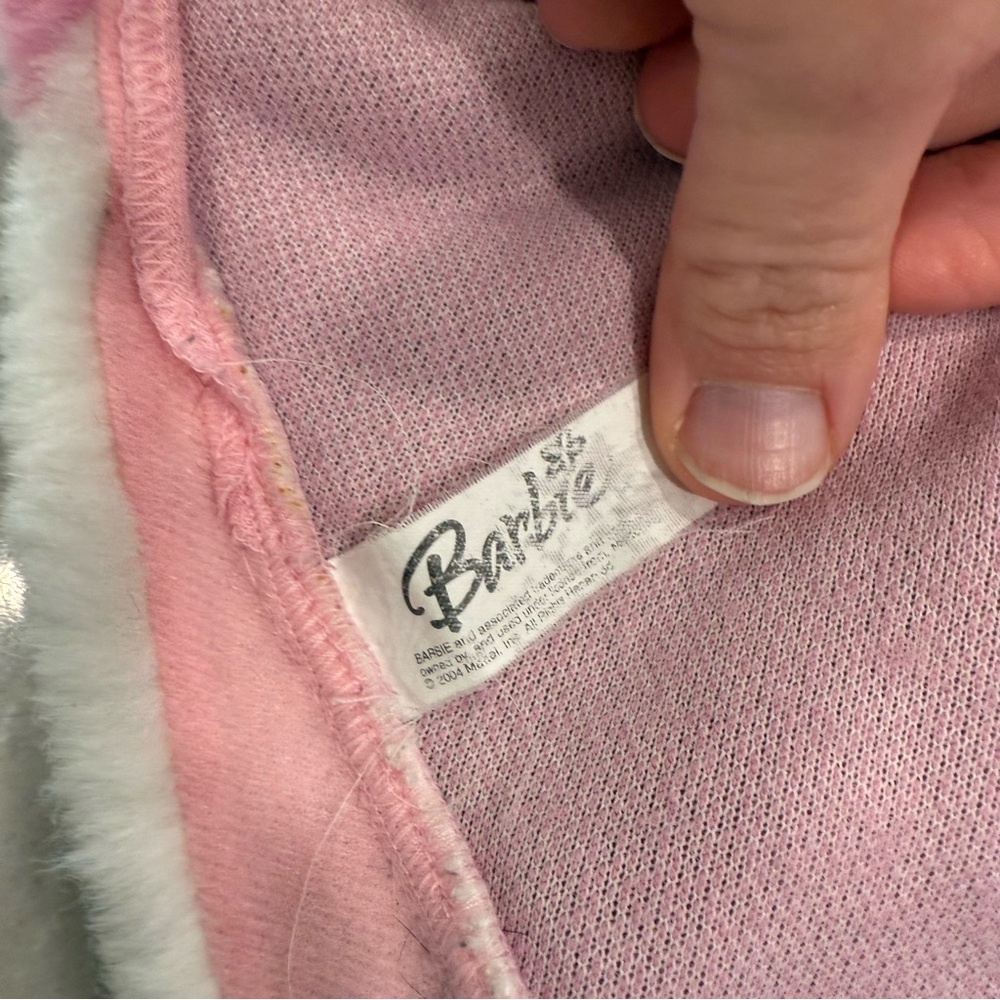 Vintage Barbie Pink Plush Dog Coat with Hood & Pocket Hearts Size Small - Picture 6 of 11